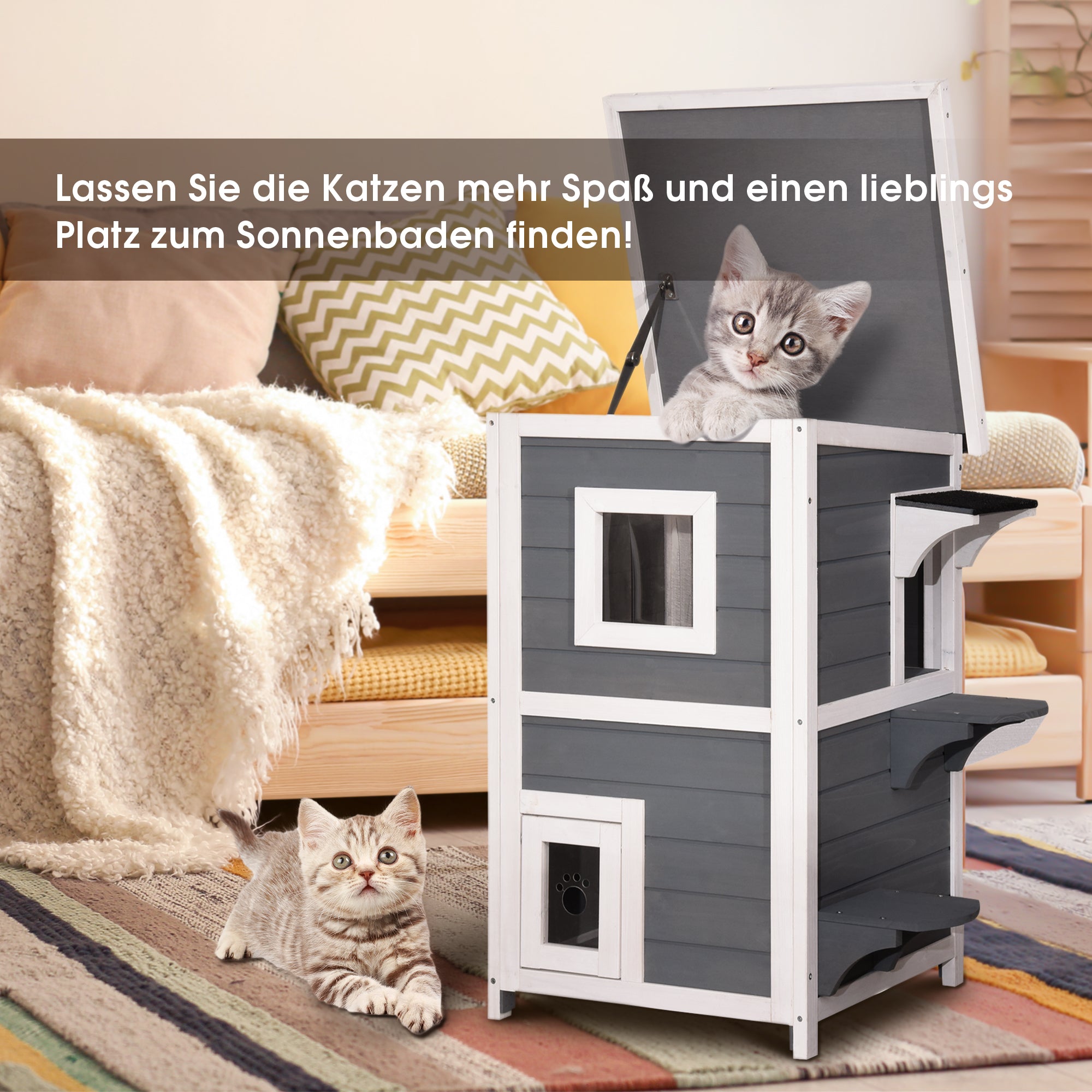 Lovupet Katzenhaus Katzenvilla Katzenhütte 2 Etagen Wetterfest 0508EY