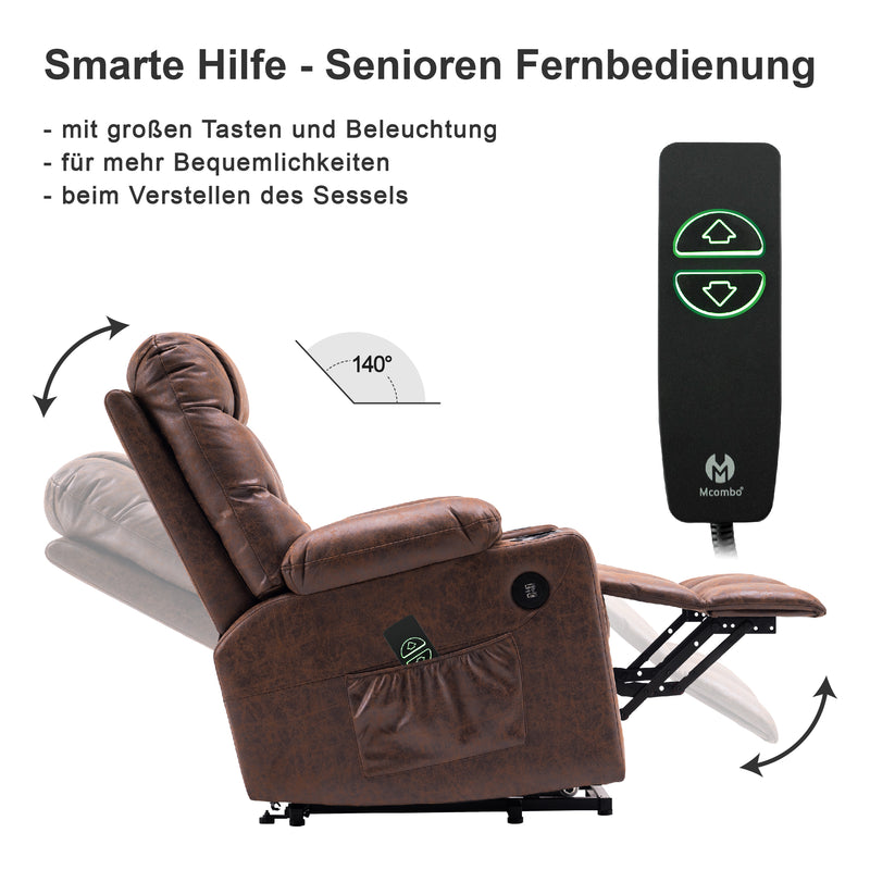 M MCombo Fernsehsessel mit Aufstehhilfe Elektrisch, Sessel mit Aufstehhilfe,  fernsehsessel mit liegefunktion bis 140°, Seniorensessel für Wohnzimmer, mit USB 7286