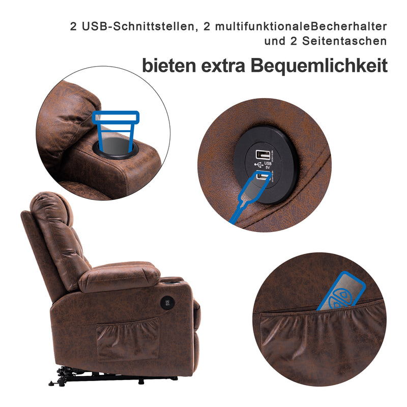 M MCombo Fernsehsessel mit Aufstehhilfe Elektrisch, Sessel mit Aufstehhilfe,  fernsehsessel mit liegefunktion bis 140°, Seniorensessel für Wohnzimmer, mit USB 7286