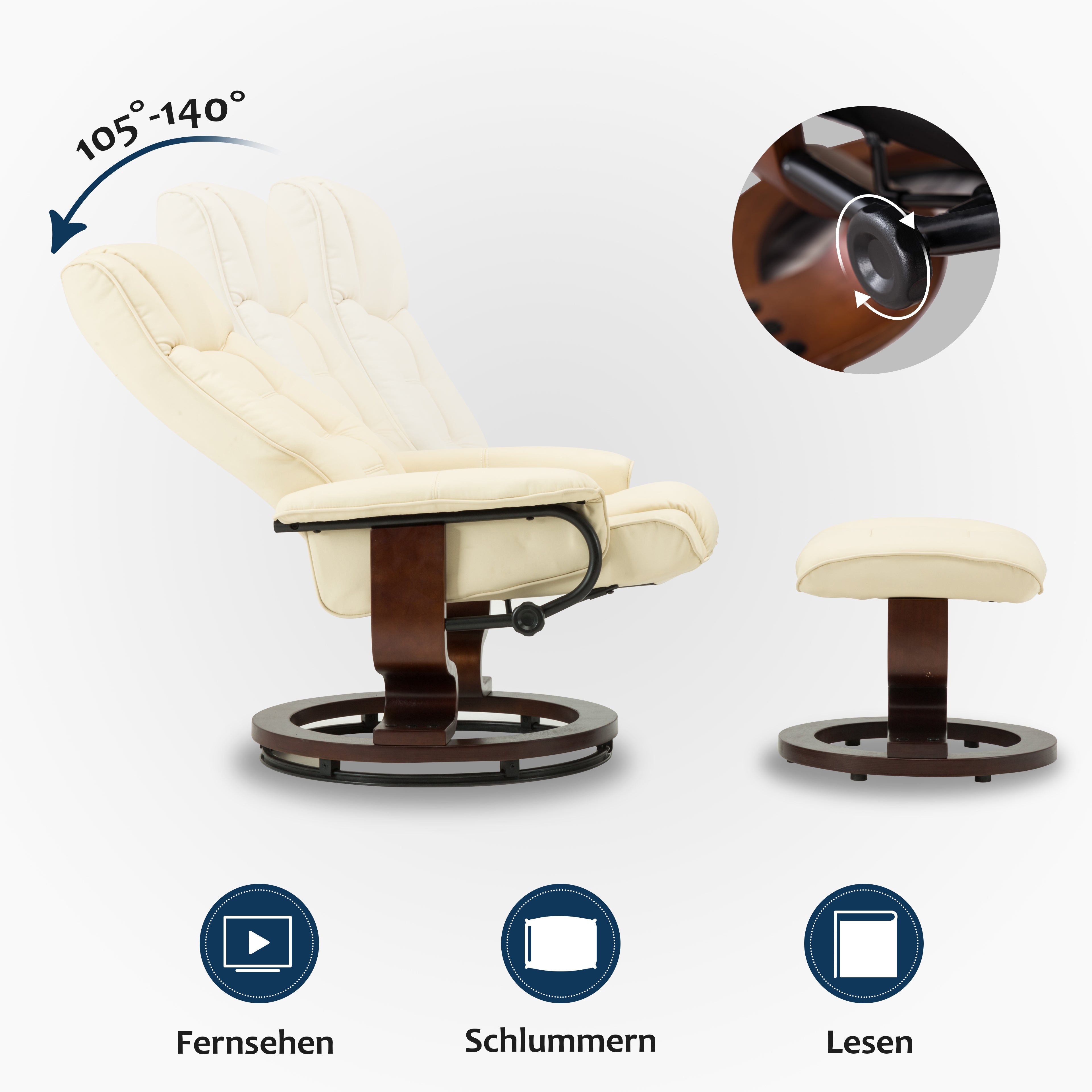 MCombo recliner chair with footstool, 360° swivel TV chair with reclining function, up to 120 kg load capacity, modern recliner chair for the living room, 9019 