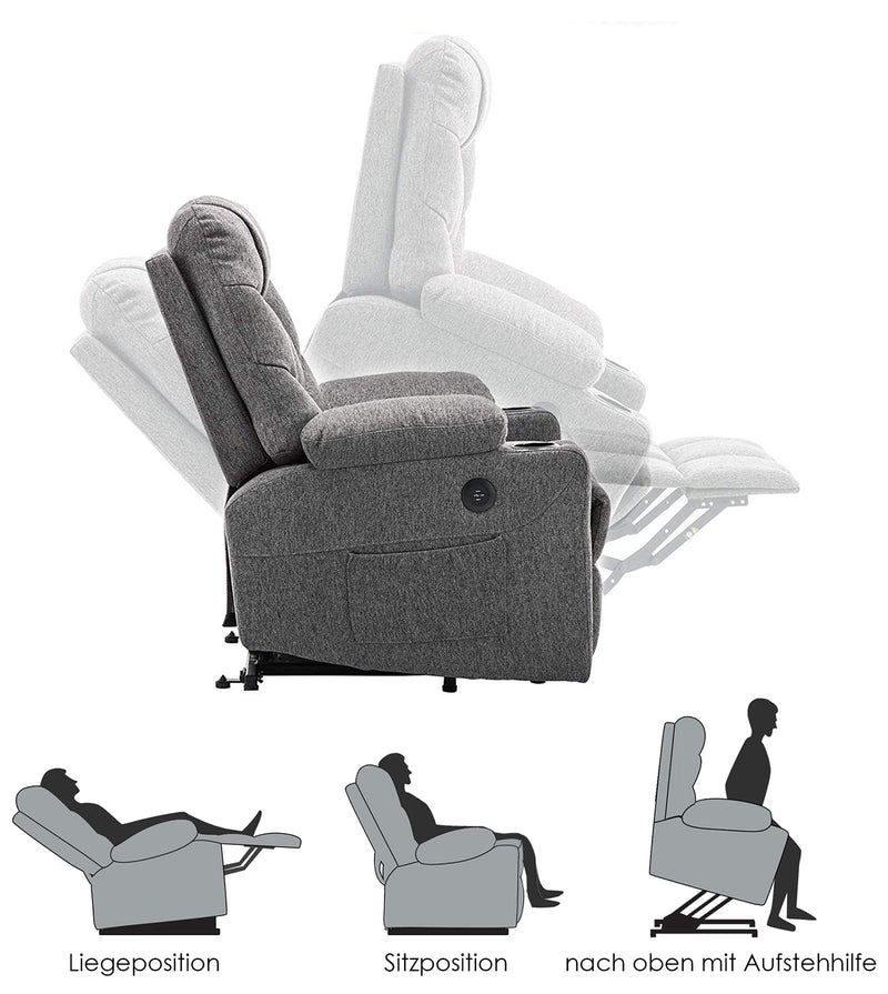 M MCombo Fernsehsessel mit Aufstehhilfe Elektrisch, Sessel mit Aufstehhilfe,  fernsehsessel mit liegefunktion bis 140°, Seniorensessel für Wohnzimmer, mit USB 7286