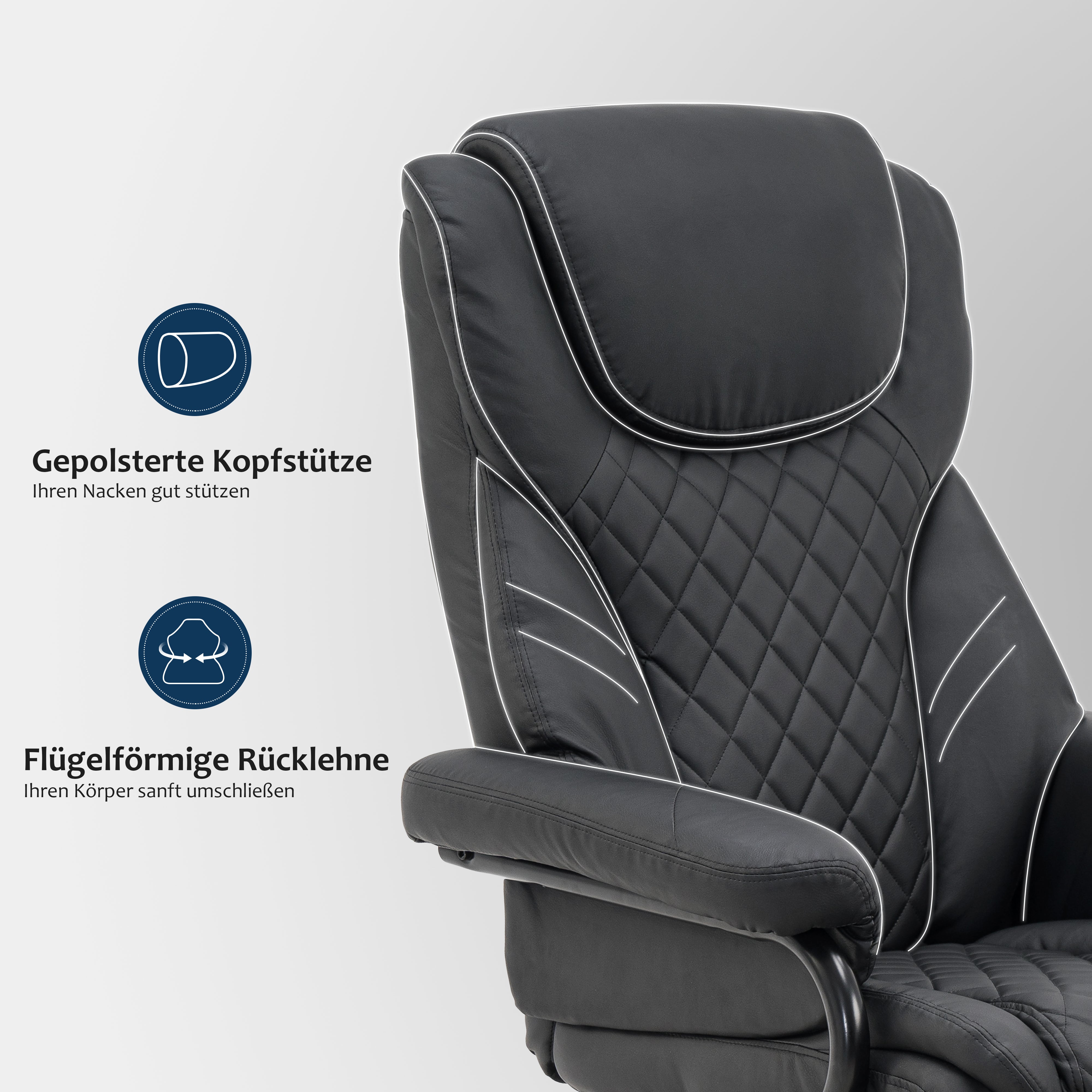MCombo Relaxsessel Fernsehsessel TV- Sessel Drehsessel mit Fußhocker, 360° drehbar, mit Seitentasche Kunstleder-Bezug, Kariert 9022