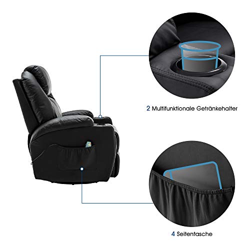 M MCombo massage chair, TV chair, relaxation chair 7020, with heating, 360° swivel swing, manually adjustable (black faux leather/grey fabric/dark gray microfibre) 