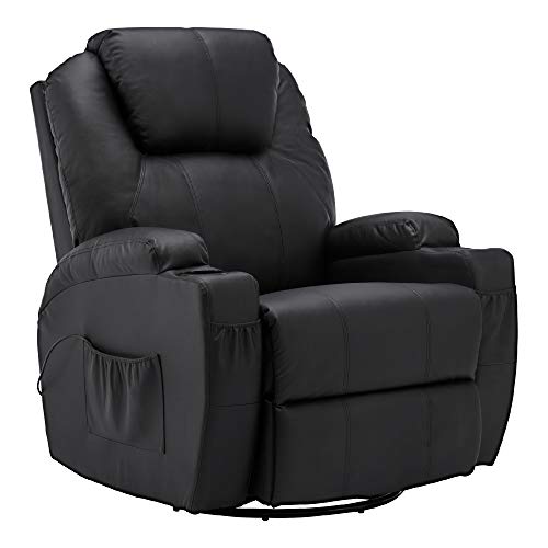 M MCombo Massagesessel Fernsehsessel Relaxsessel 7020, mit Heizung, Dreh 360° Schaukel, manuell verstellbar (Schwarz-Kunstleder/Grau-Stoff/Dunkelgrau- Mikrofaser)