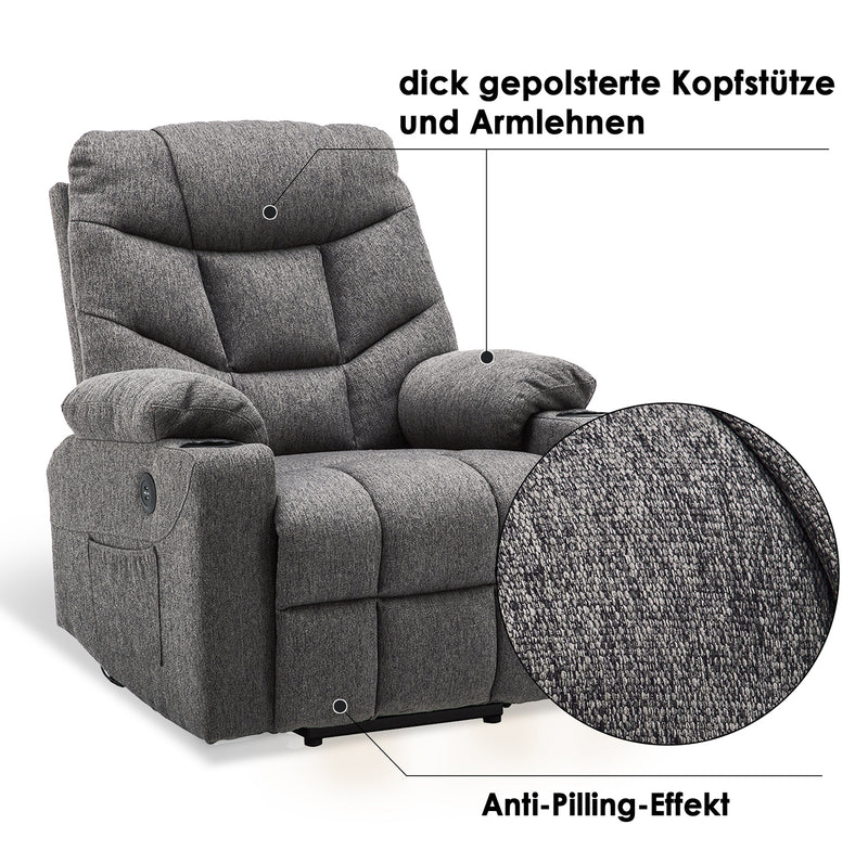 M MCombo Fernsehsessel mit Aufstehhilfe Elektrisch, Sessel mit Aufstehhilfe,  fernsehsessel mit liegefunktion bis 140°, Seniorensessel für Wohnzimmer, mit USB 7286