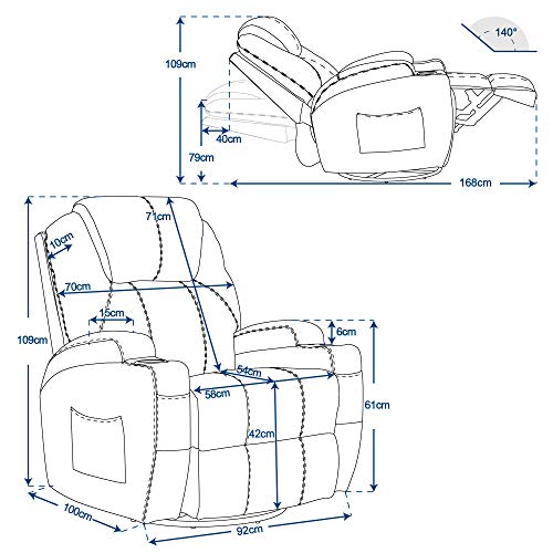 M MCombo Massagesessel Fernsehsessel Relaxsessel 7020, mit Heizung, Dreh 360° Schaukel, manuell verstellbar (Schwarz-Kunstleder/Grau-Stoff/Dunkelgrau- Mikrofaser)