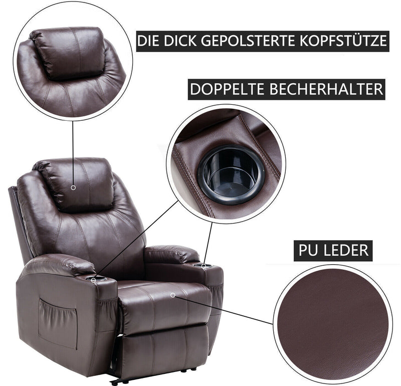 MCombo Elektrisch Relaxsessel Massagesessel Fernsehsessel Liegefunktion Vibration Heizung 7061