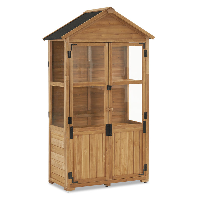 M MCombo Gartenschrank Holz Klein, Outdoor Gartenhaus Gerätehaus Wetterfest, Gewächshaus für Balkon & Terrasse, 100 × 53 × 178 cm, 0111