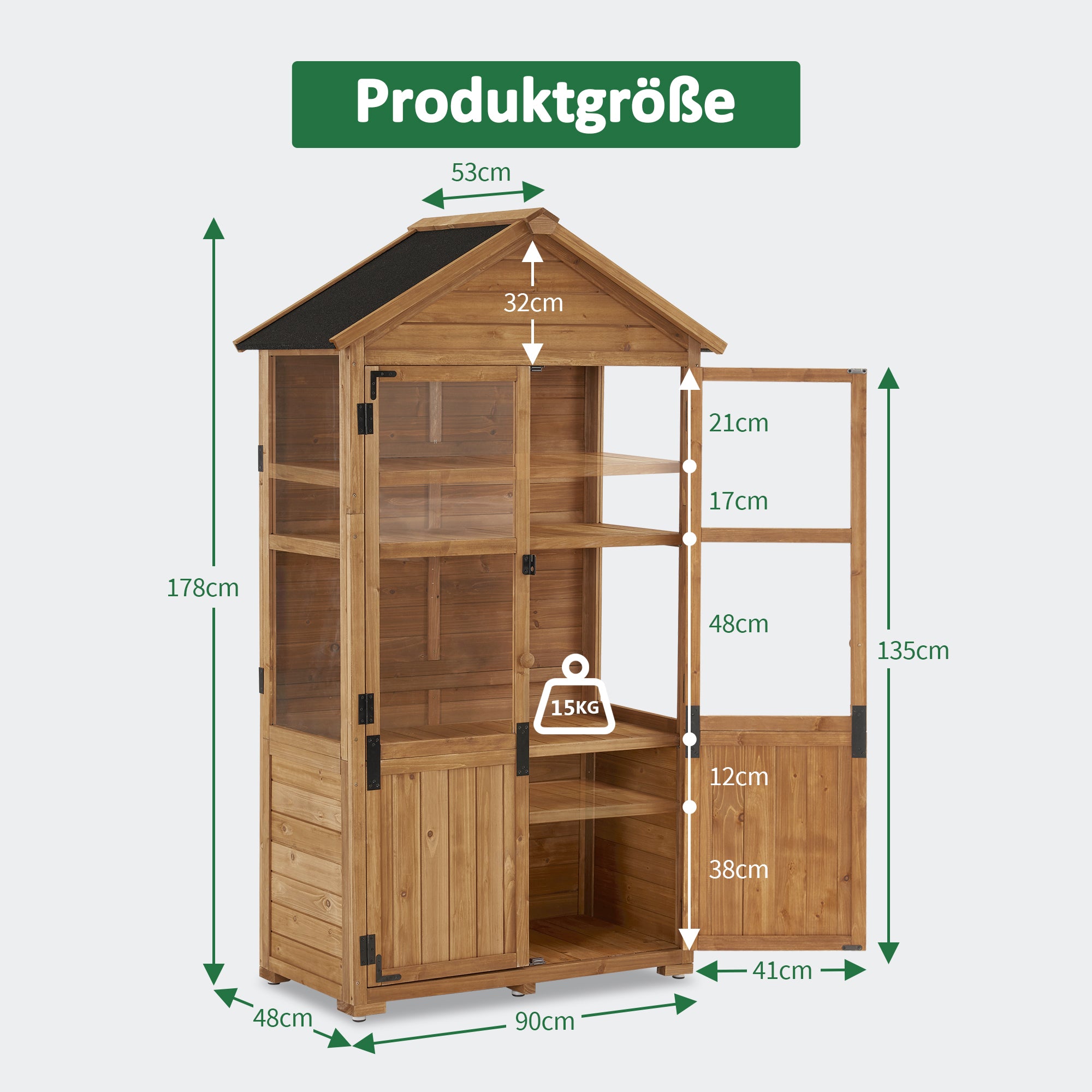 M MCombo Gartenschrank Holz Klein, Outdoor Gartenhaus Gerätehaus Wetterfest, Gewächshaus für Balkon & Terrasse, 100 × 53 × 178 cm, 0111