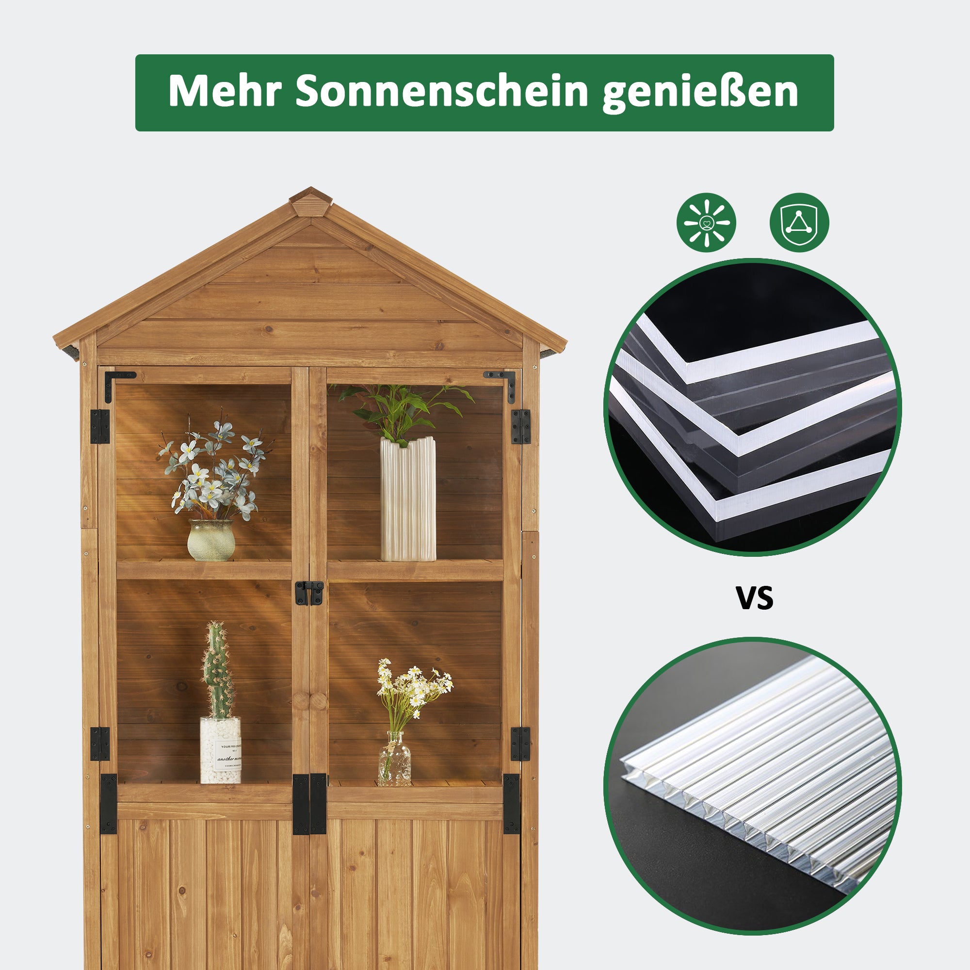 M MCombo Gartenschrank Holz Klein, Outdoor Gartenhaus Gerätehaus Wetterfest, Gewächshaus für Balkon & Terrasse, 100 × 53 × 178 cm, 0111