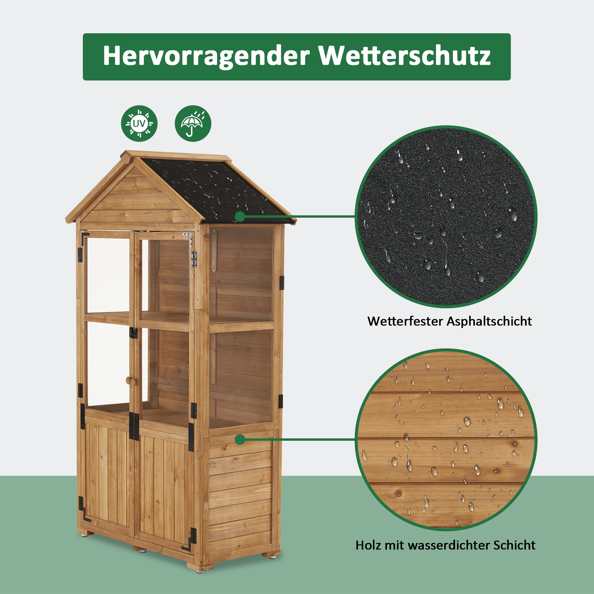 M MCombo Gartenschrank Holz Klein, Outdoor Gartenhaus Gerätehaus Wetterfest, Gewächshaus für Balkon & Terrasse, 100 × 53 × 178 cm, 0111