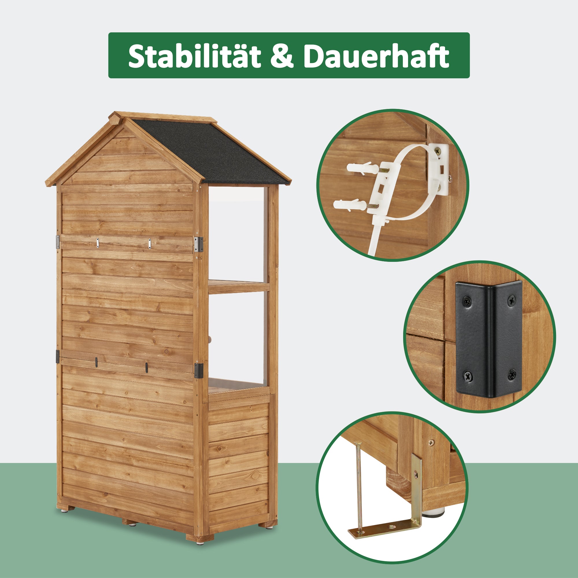 M MCombo Gartenschrank Holz Klein, Outdoor Gartenhaus Gerätehaus Wetterfest, Gewächshaus für Balkon & Terrasse, 100 × 53 × 178 cm, 0111