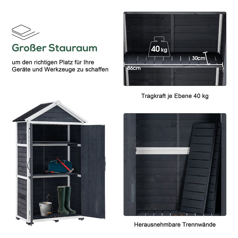 MCombo Gartenschrank Geräteschuppen Werkzeugschrank Outdoor-Schrank Gartenbox mit Satteldach aus Holz Grau/Natur 1000