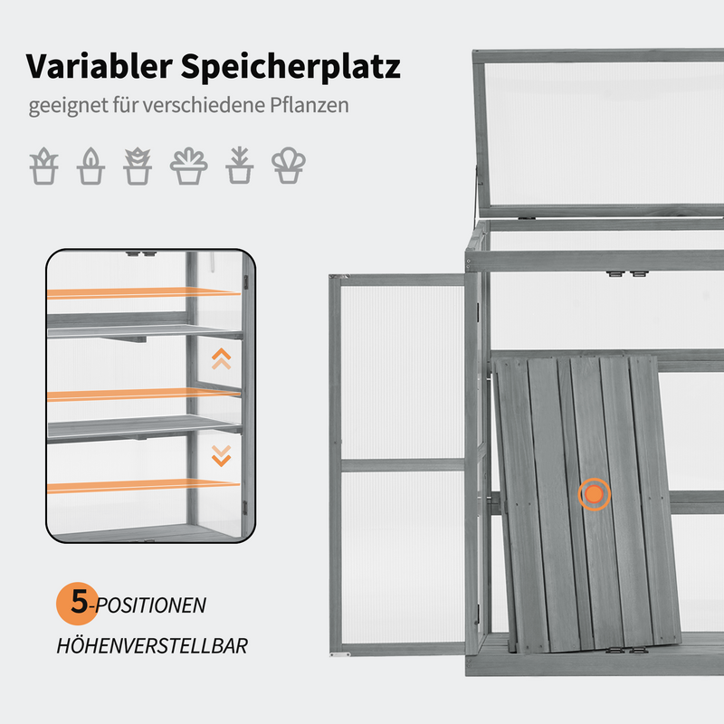 M MCombo Gewächshaus Frühbeet aus Holz, für Balkon & Garten, Klein Treibhaus Greenhouse Aufsatz Kasten winterfest, 46*76*110cm, 0760