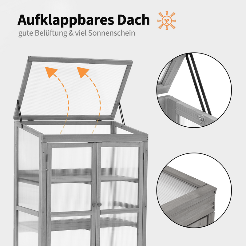 M MCombo Gewächshaus Frühbeet aus Holz, für Balkon & Garten, Klein Treibhaus Greenhouse Aufsatz Kasten winterfest, 46*76*110cm, 0760