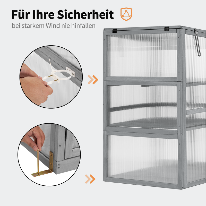 M MCombo Gewächshaus Frühbeet aus Holz, für Balkon & Garten, Klein Treibhaus Greenhouse Aufsatz Kasten winterfest, 46*76*110cm, 0760