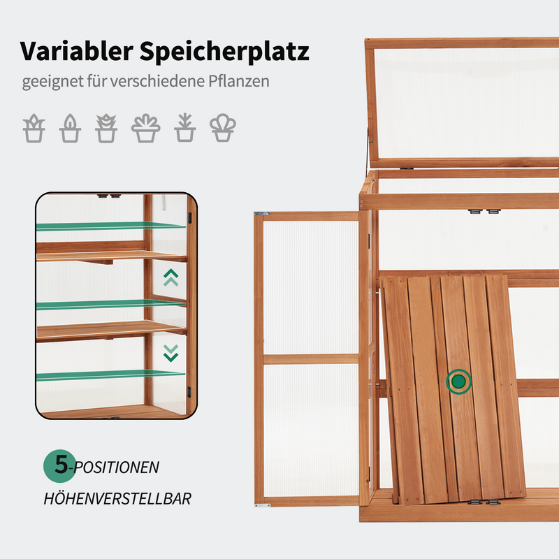 M MCombo Gewächshaus Frühbeet aus Holz, für Balkon & Garten, Klein Treibhaus Greenhouse Aufsatz Kasten winterfest, 46*76*110cm, 0760