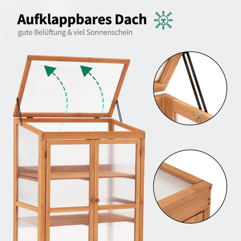 M MCombo Gewächshaus Frühbeet aus Holz, für Balkon & Garten, Klein Treibhaus Greenhouse Aufsatz Kasten winterfest, 46*76*110cm, 0760