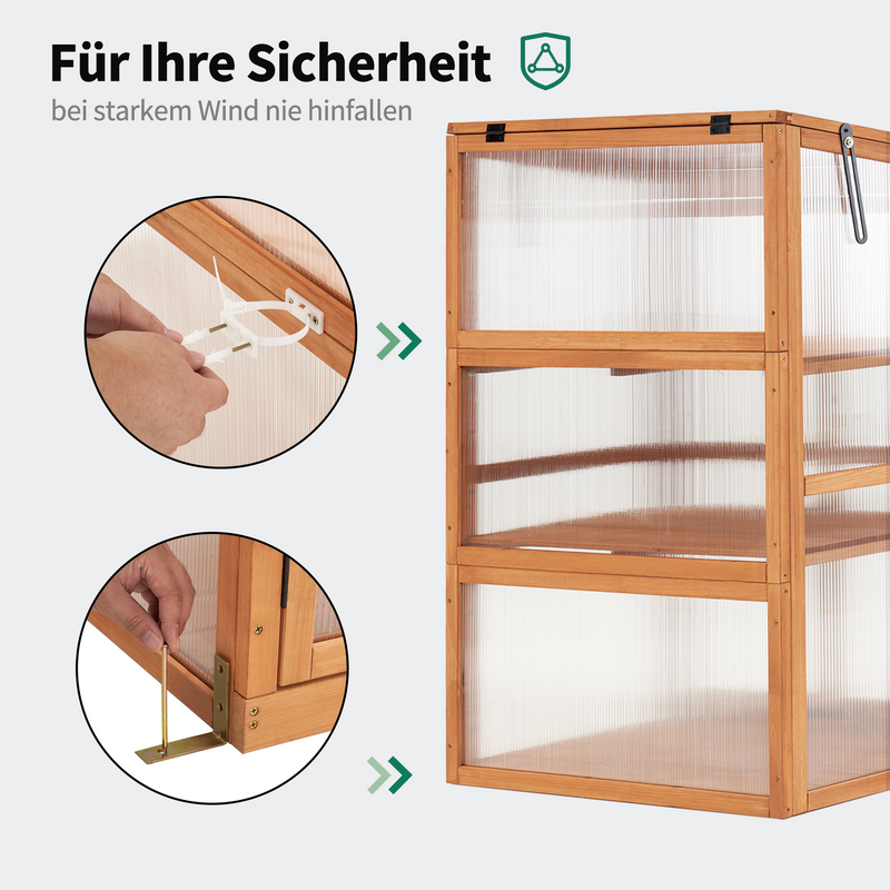 M MCombo Gewächshaus Frühbeet aus Holz, für Balkon & Garten, Klein Treibhaus Greenhouse Aufsatz Kasten winterfest, 46*76*110cm, 0760