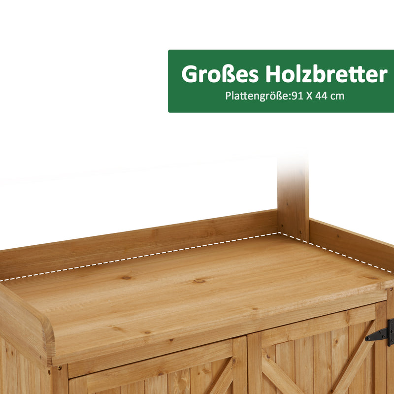 MCombo Holz Pflanztisch outdoor wetterfest, Gärtnertisch Blumentisch mit Arbeitsplatte, für Garten Balkon und Terrasse, Natürlich, 0439