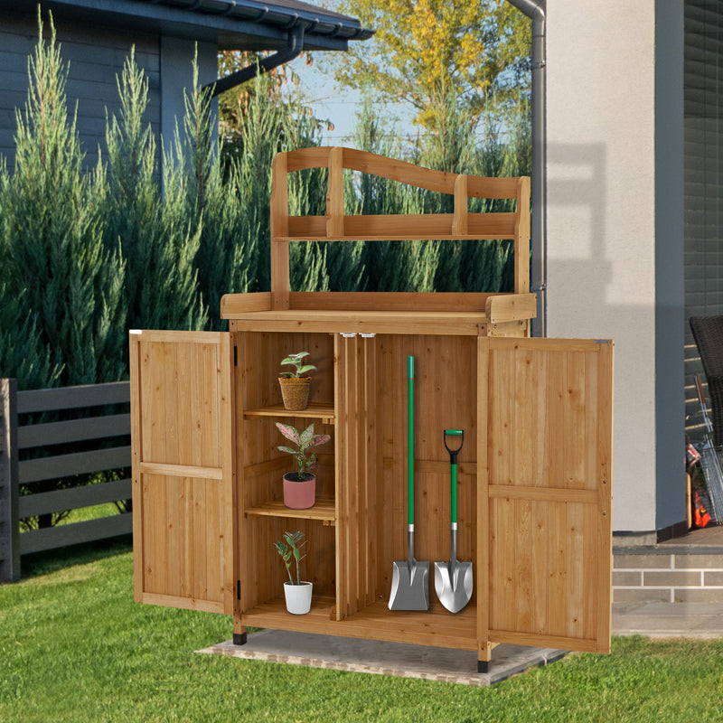 MCombo Holz Pflanztisch outdoor wetterfest, Gärtnertisch Blumentisch mit Arbeitsplatte, für Garten Balkon und Terrasse, Natürlich, 0439