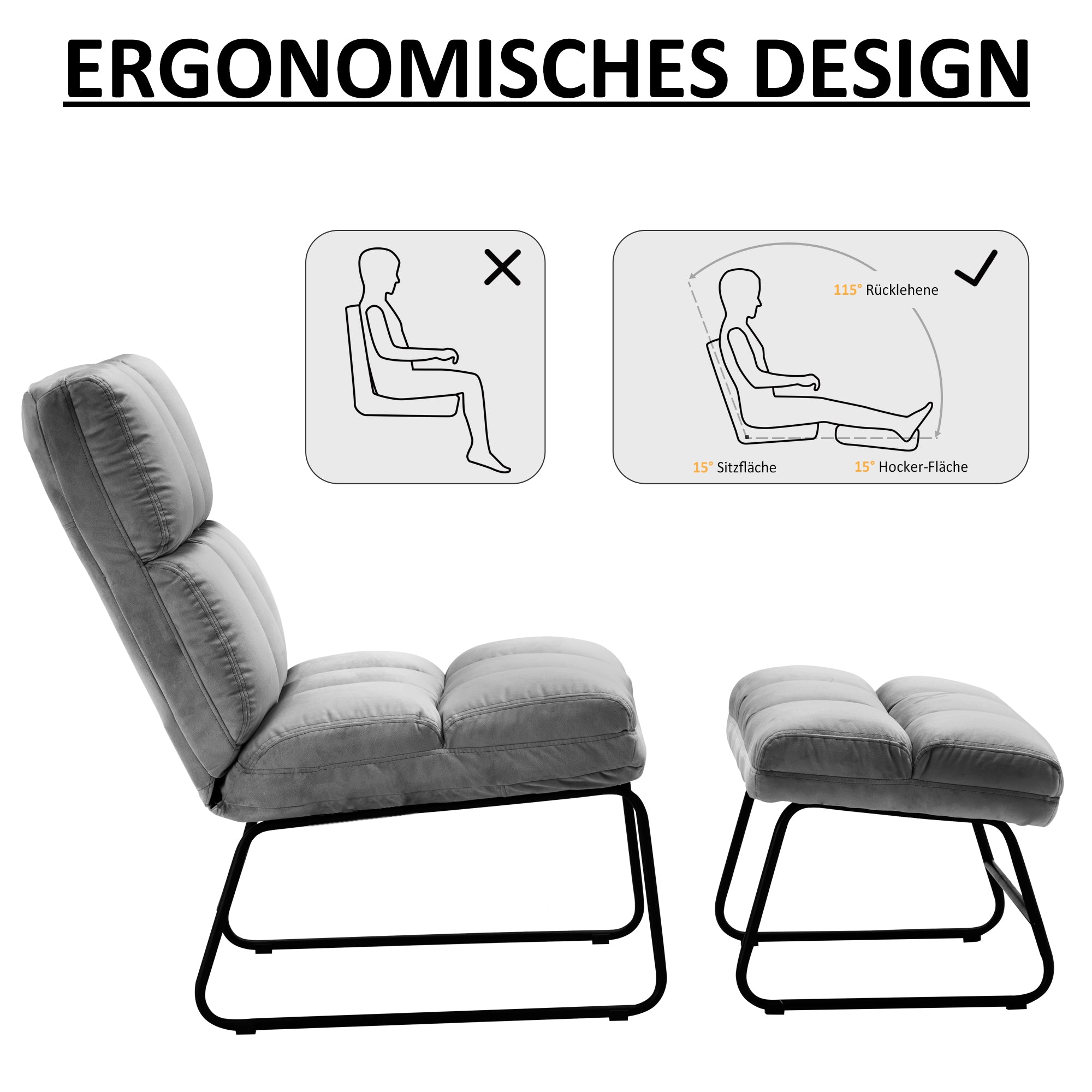 MCombo armchair with stool, relaxation armchair for living room, modern TV armchair, lounge chair, microfibre/velvet, 0016/0014