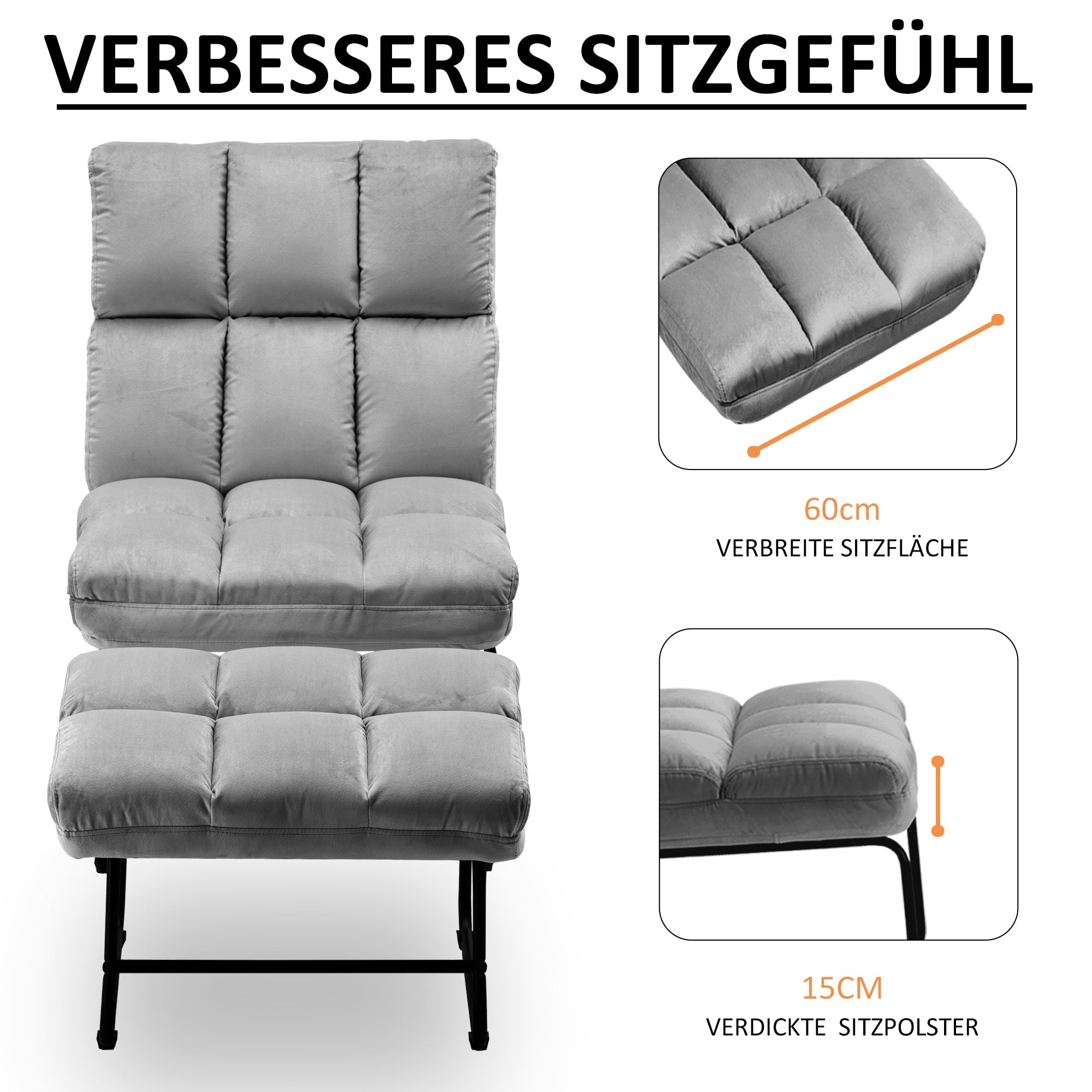 MCombo armchair with stool, relaxation armchair for living room, modern TV armchair, lounge chair, microfibre/velvet, 0016/0014