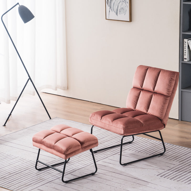 MCombo Sessel mit Hocker, Relaxsessel für Wohnzimmer, moderner Fernsehsessel Loungesessel Stuhl, Mikrofaser/Samt, 0016/0014