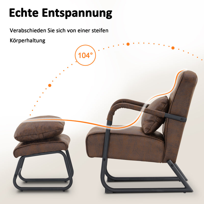 M MCombo Sessel mit/ohne Hocker für Wohnzimmer , Retro Vintage Relaxsessel mit Taillenkissen, Armlehnensessel Loungesessel Polstersessel aus Mikrofaserstoff, 4742