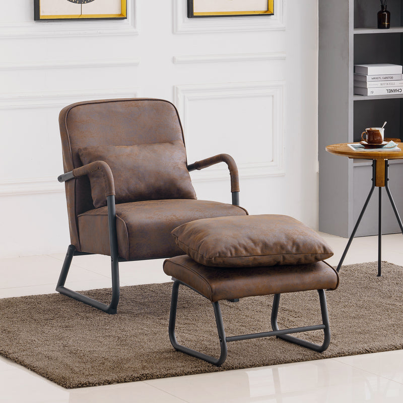M MCombo Sessel mit/ohne Hocker für Wohnzimmer , Retro Vintage Relaxsessel mit Taillenkissen, Armlehnensessel Loungesessel Polstersessel aus Mikrofaserstoff, 4742
