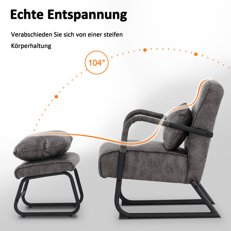 M MCombo Sessel mit/ohne Hocker für Wohnzimmer , Retro Vintage Relaxsessel mit Taillenkissen, Armlehnensessel Loungesessel Polstersessel aus Mikrofaserstoff, 4742