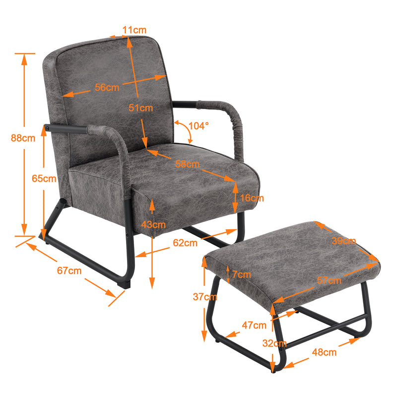 M MCombo Sessel mit/ohne Hocker für Wohnzimmer , Retro Vintage Relaxsessel mit Taillenkissen, Armlehnensessel Loungesessel Polstersessel aus Mikrofaserstoff, 4742