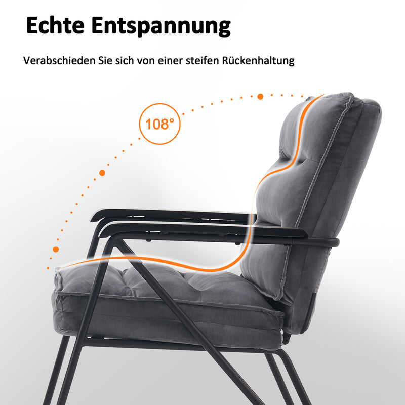 MCombo Grau Relaxsessel mit Hocker, bequemer Polstersessel, moderner Wohnzimmerstuhl, Samt, 4750DE