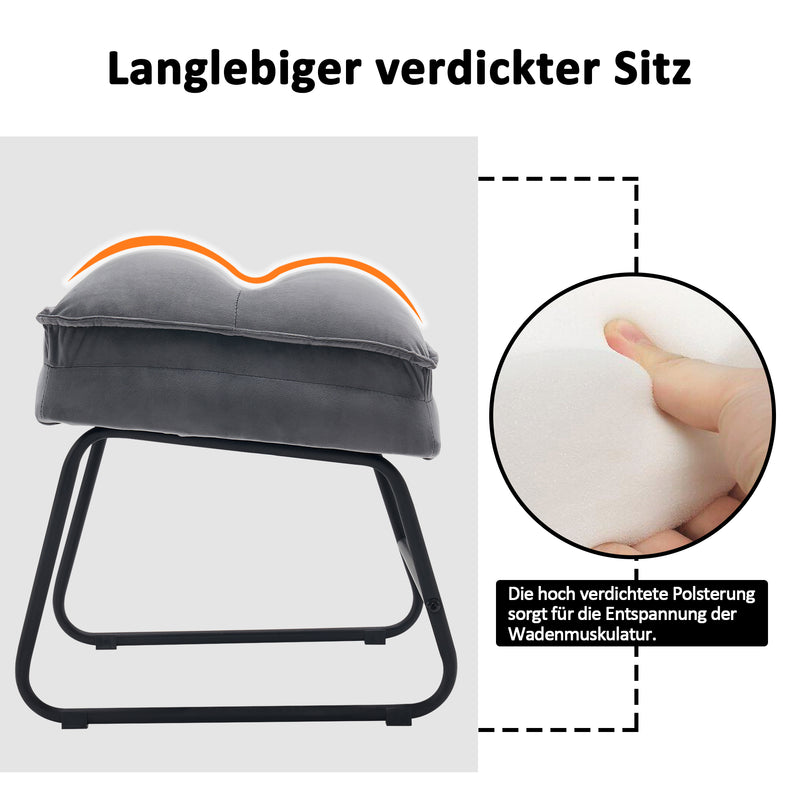 MCombo Grau Relaxsessel mit Hocker, bequemer Polstersessel, moderner Wohnzimmerstuhl, Samt, 4750DE