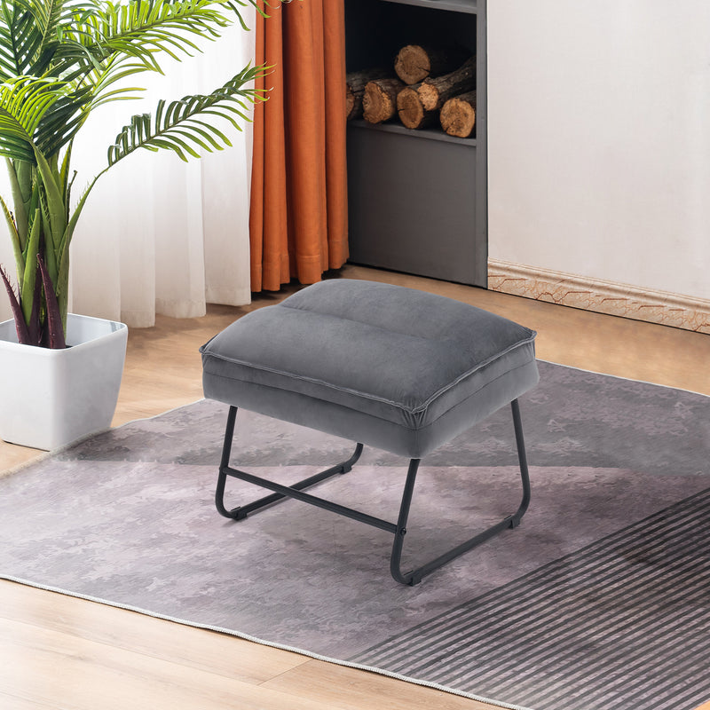 MCombo Grau Relaxsessel mit Hocker, bequemer Polstersessel, moderner Wohnzimmerstuhl, Samt, 4750DE