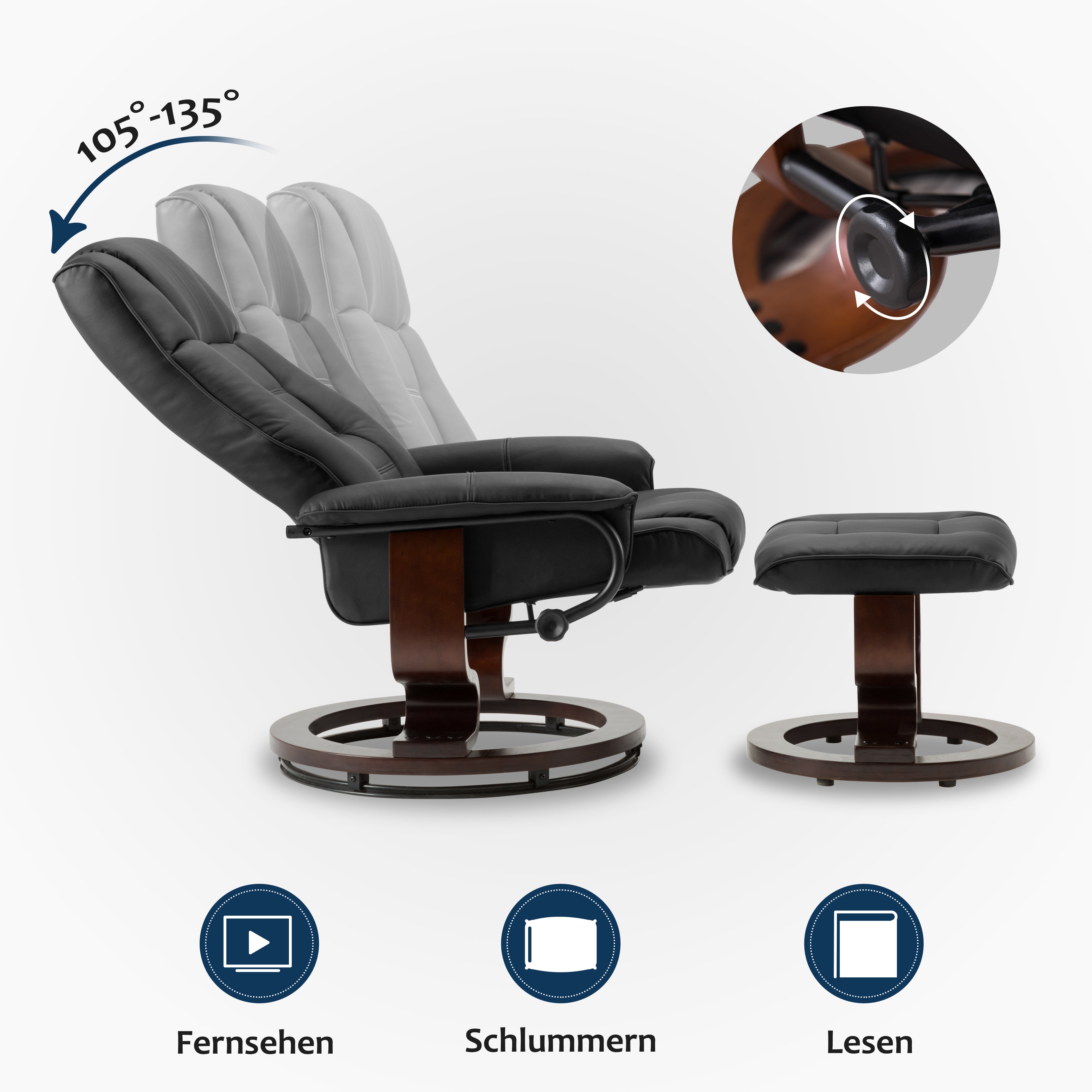 MCombo recliner chair with footstool, 360° swivel TV chair with reclining function, up to 120 kg load capacity, modern recliner chair for the living room, 9019 