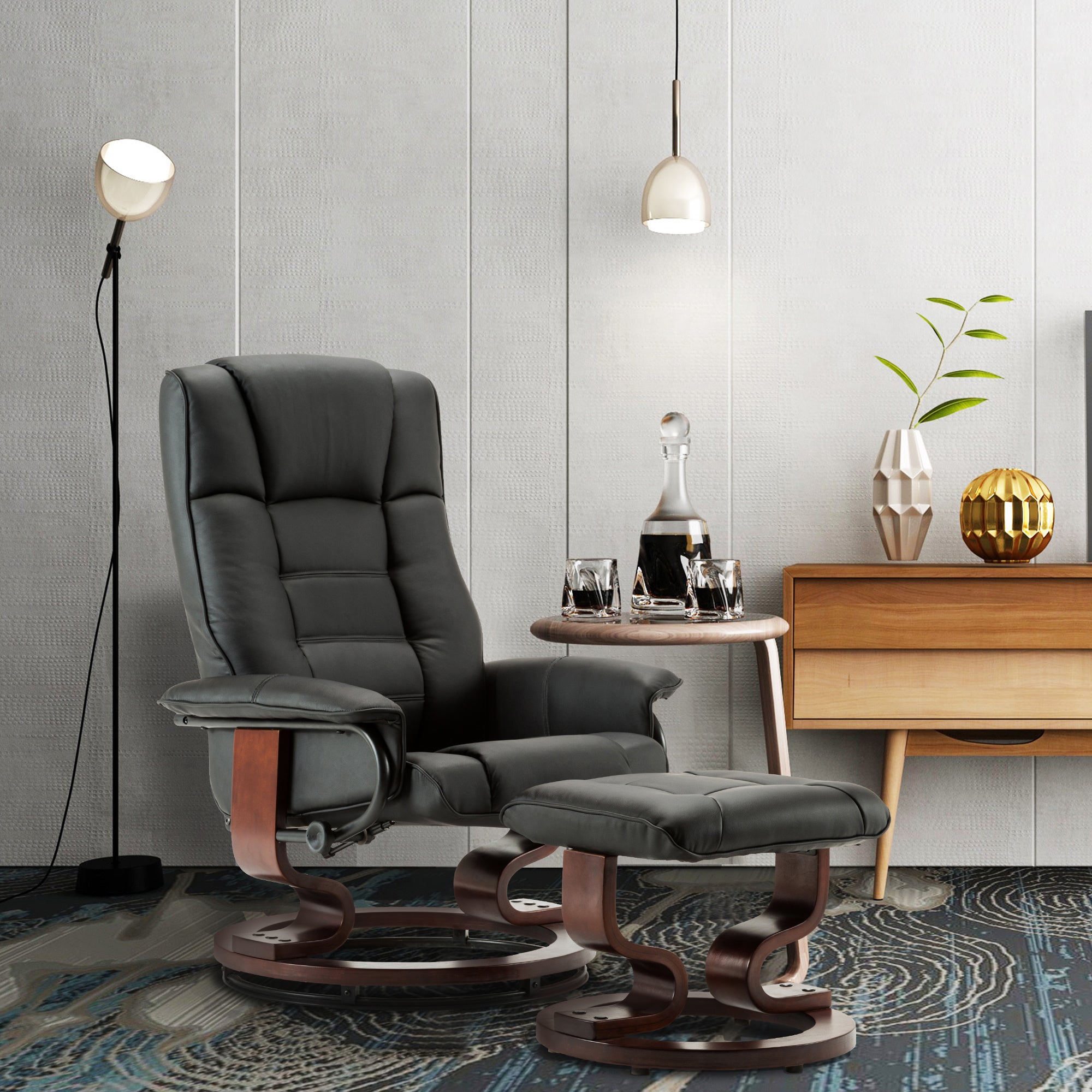 MCombo recliner chair with footstool, 360° swivel TV chair with reclining function, up to 120 kg load capacity, modern recliner chair for the living room, 9019 
