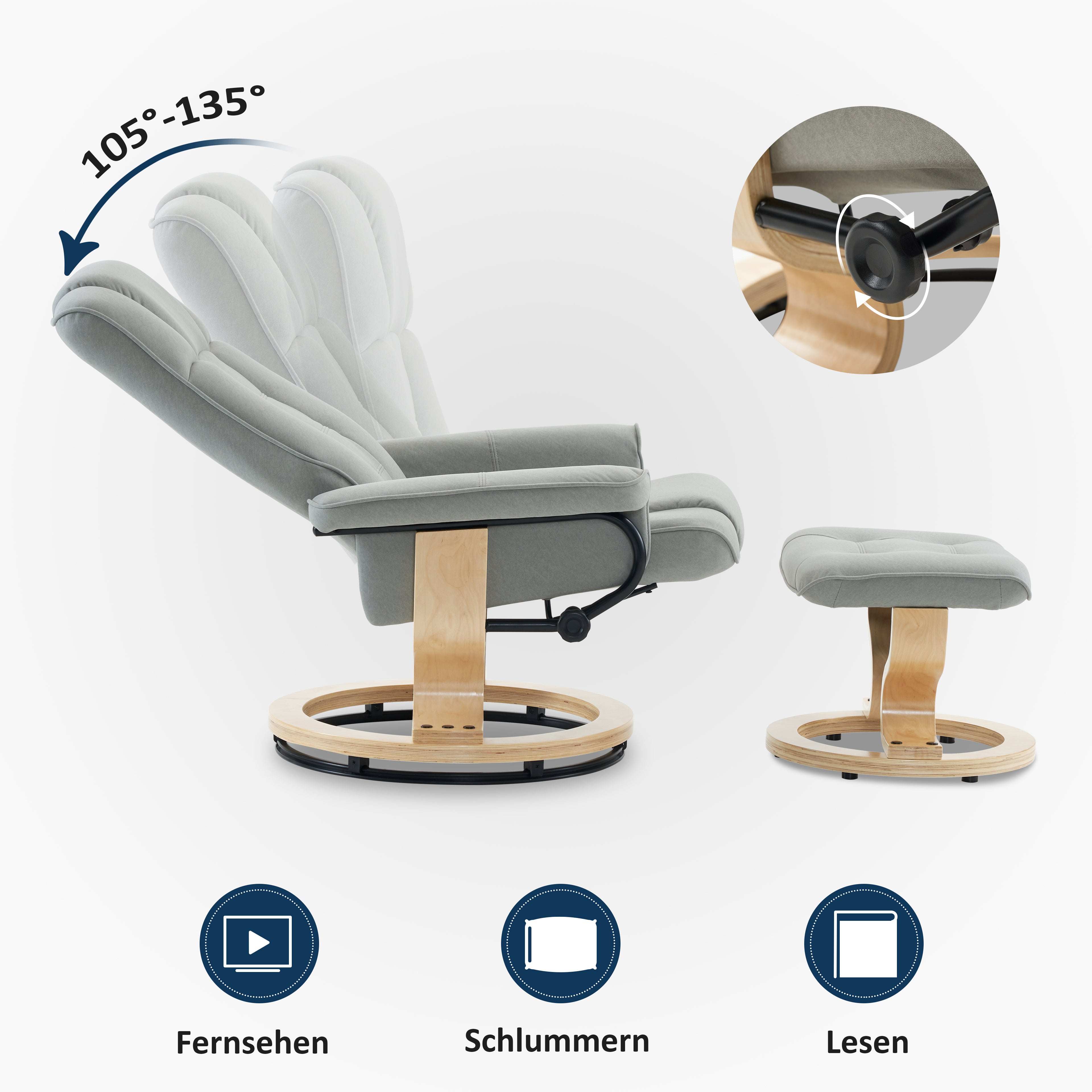 MCombo recliner chair with footstool, 360° swivel TV chair with reclining function, up to 120 kg load capacity, modern recliner chair for the living room, 9019 