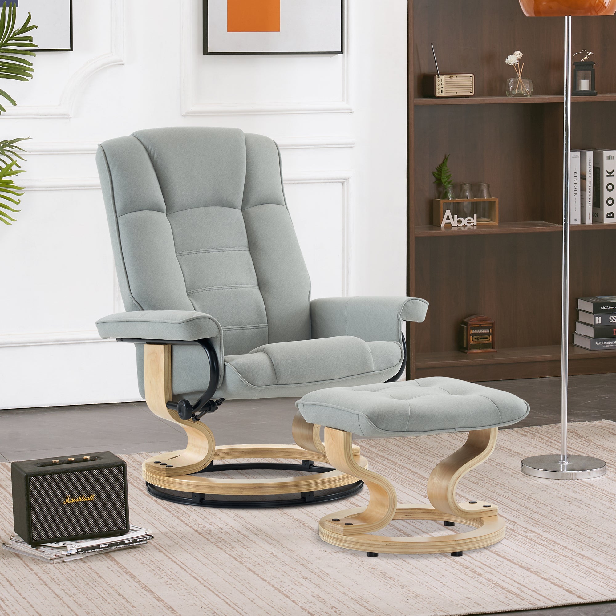 MCombo recliner chair with footstool, 360° swivel TV chair with reclining function, up to 120 kg load capacity, modern recliner chair for the living room, 9019 