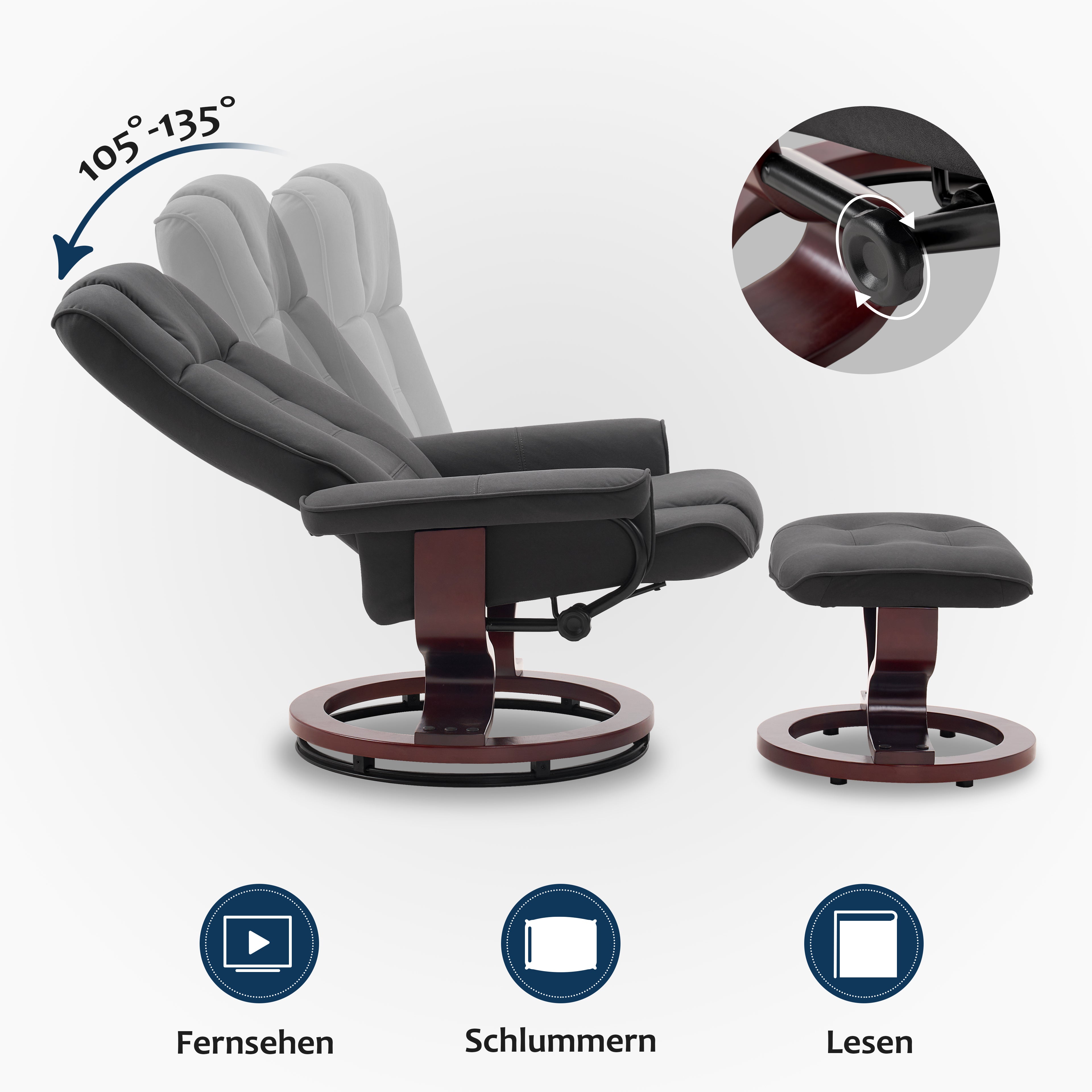 MCombo recliner chair with footstool, 360° swivel TV chair with reclining function, up to 120 kg load capacity, modern recliner chair for the living room, 9019 