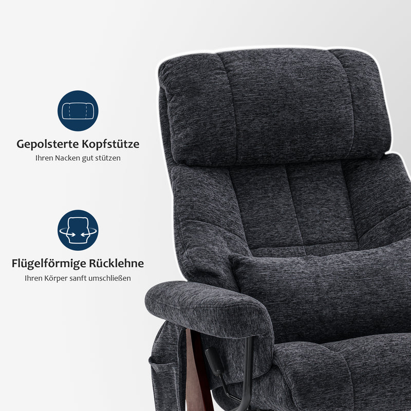 MCombo Relaxsessel mit Hocker 9066, Drehbare Fernsehsessel mit Liegefunktion, Moderner TV-Sessel Stuhl für Wohnzimmer, mit Kissen & Seitentasche, ohne Massagefunktion, 9066