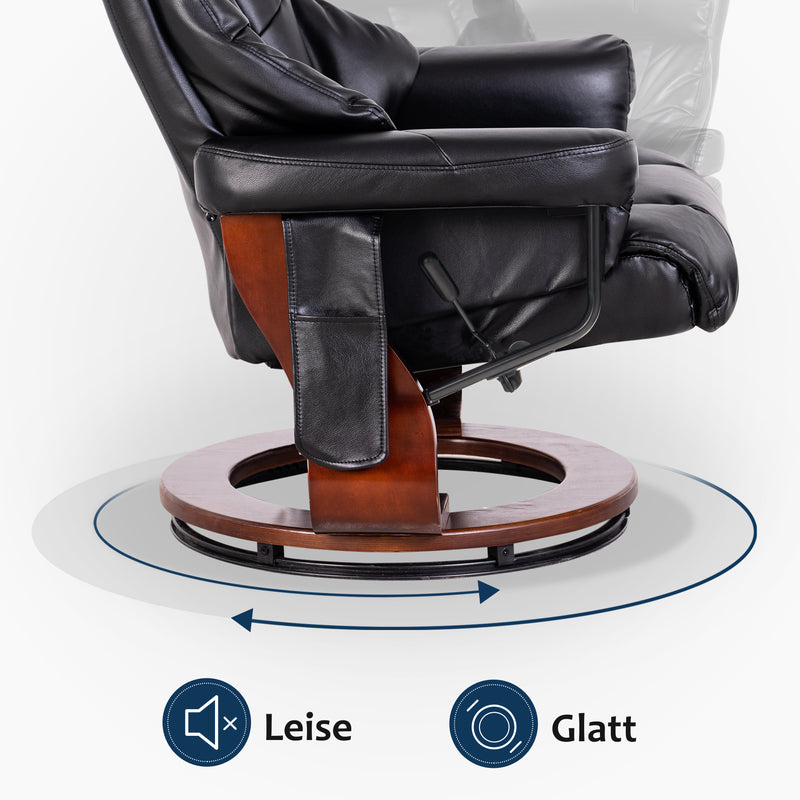 MCombo Massagesessel mit Hocker, 360°drehbarer Relaxsessel mit Liegefunktion, moderner TV-Sessel mit Seitentasche für Wohnzimmer, Kunstleder, 9068