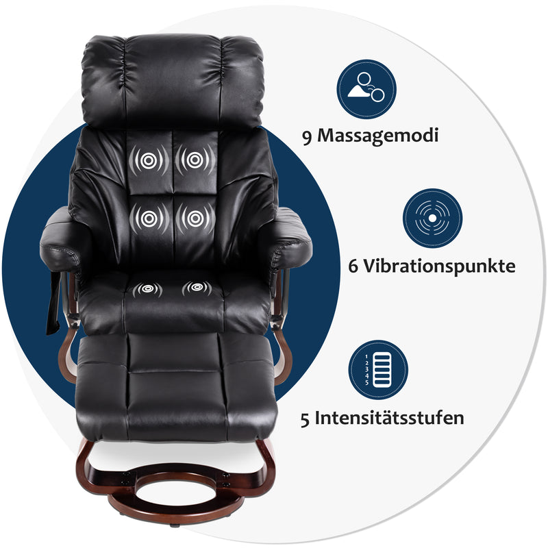 MCombo Massagesessel mit Hocker, 360°drehbarer Relaxsessel mit Liegefunktion, moderner TV-Sessel mit Seitentasche für Wohnzimmer, Kunstleder, 9068