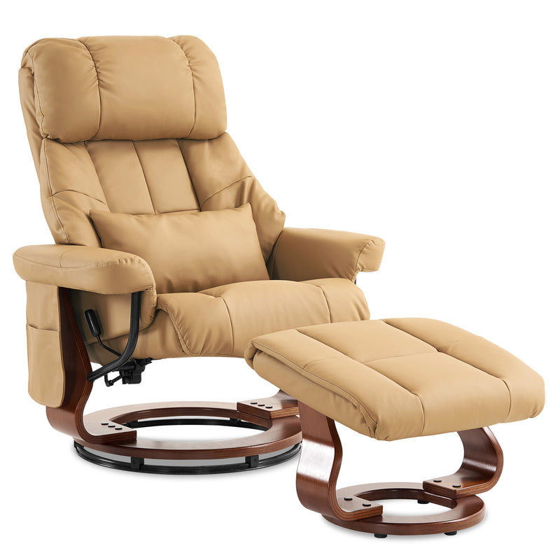 MCombo Massagesessel mit Hocker, 360°drehbarer Relaxsessel mit Liegefunktion, moderner TV-Sessel mit Seitentasche für Wohnzimmer, Kunstleder, 9068