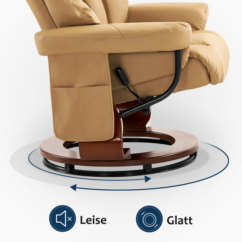 MCombo Massagesessel mit Hocker, 360°drehbarer Relaxsessel mit Liegefunktion, moderner TV-Sessel mit Seitentasche für Wohnzimmer, Kunstleder, 9068