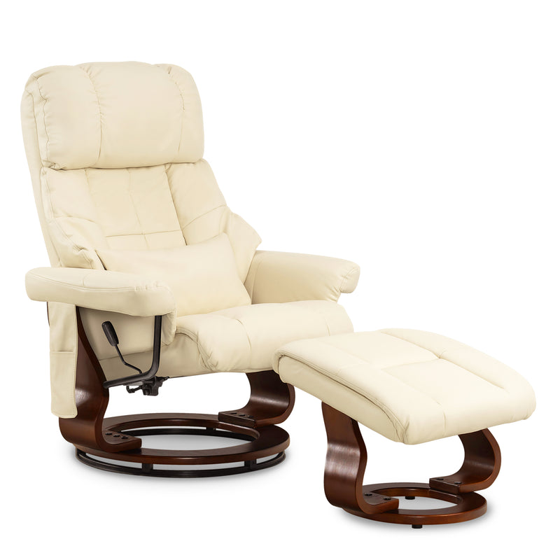 MCombo Massagesessel mit Hocker, 360°drehbarer Relaxsessel mit Liegefunktion, moderner TV-Sessel mit Seitentasche für Wohnzimmer, Kunstleder, 9068