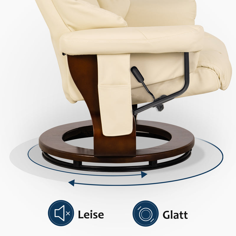 MCombo Massagesessel mit Hocker, 360°drehbarer Relaxsessel mit Liegefunktion, moderner TV-Sessel mit Seitentasche für Wohnzimmer, Kunstleder, 9068