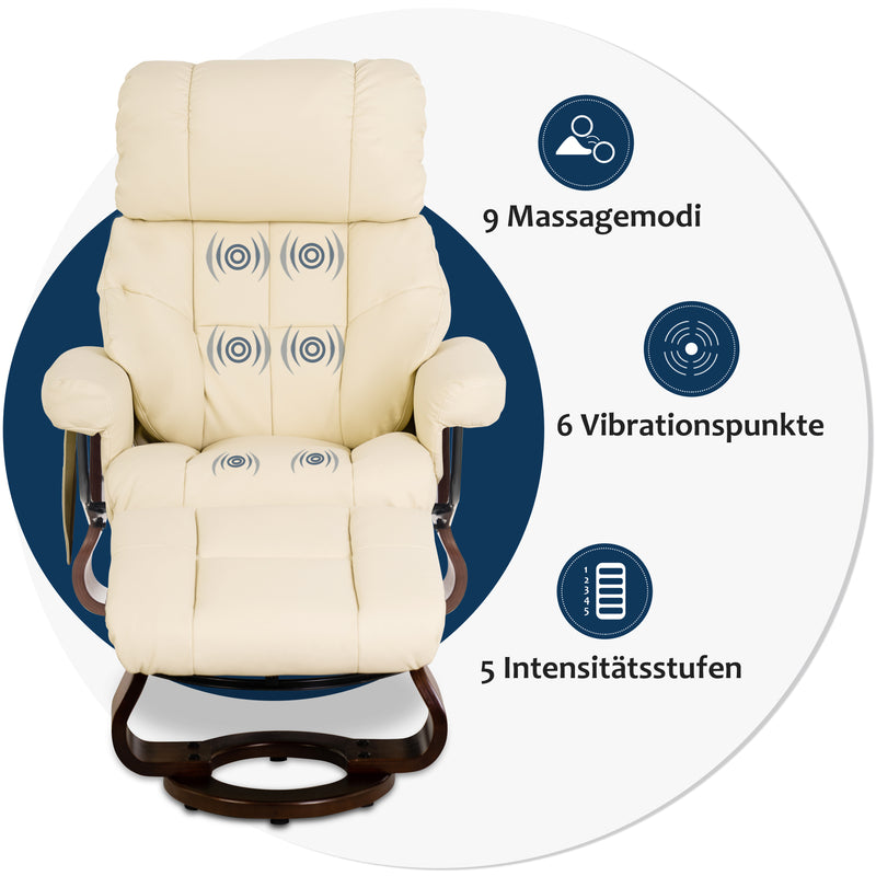 MCombo Massagesessel mit Hocker, 360°drehbarer Relaxsessel mit Liegefunktion, moderner TV-Sessel mit Seitentasche für Wohnzimmer, Kunstleder, 9068