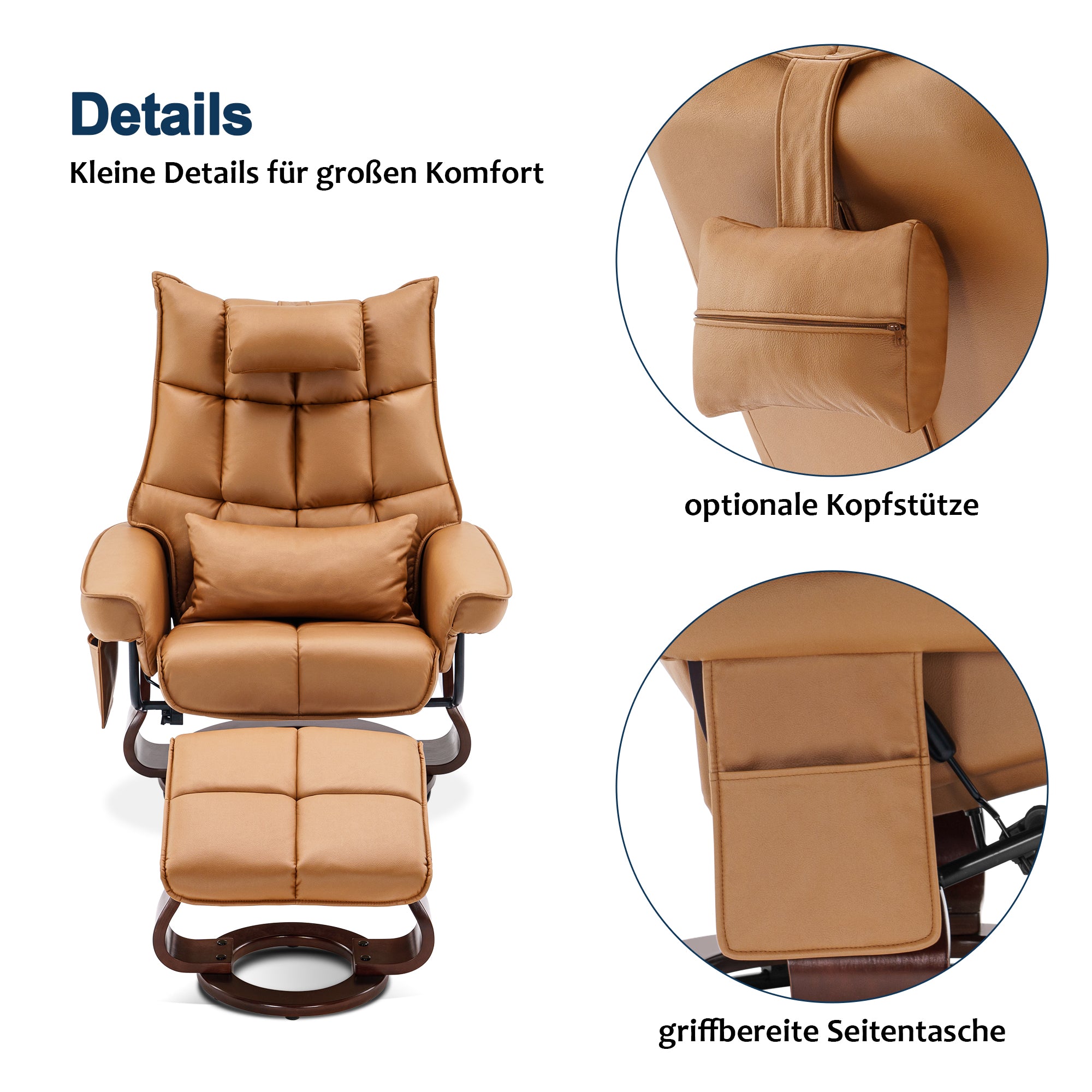 MCombo relaxation chair with stool 9076, rotating TV chair with reclining function, modern TV chair chair for living room, with cushion and side pocket, microfiber/fabric, 140 x 92 x 111cm