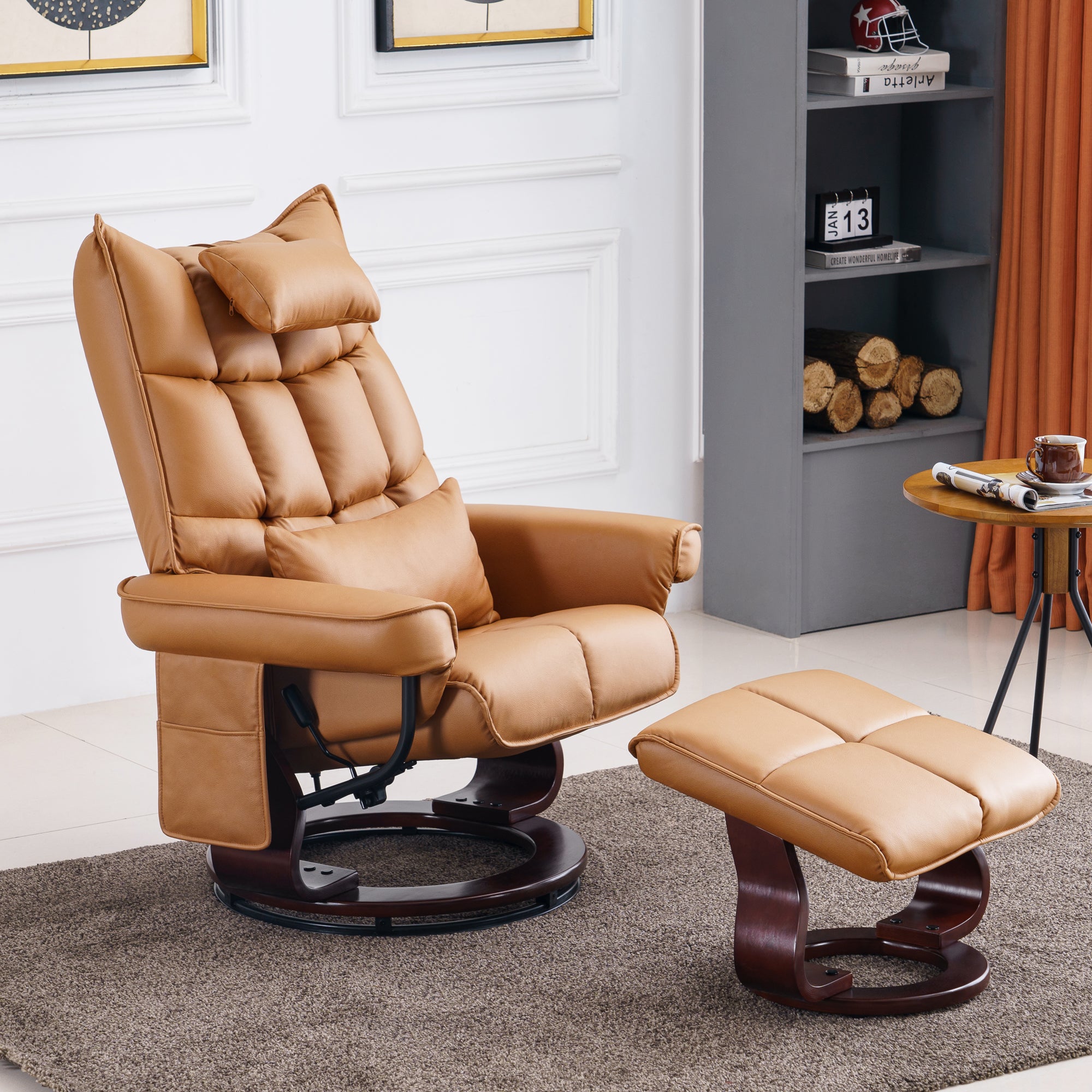 MCombo relaxation chair with stool 9076, rotating TV chair with reclining function, modern TV chair chair for living room, with cushion and side pocket, microfiber/fabric, 140 x 92 x 111cm